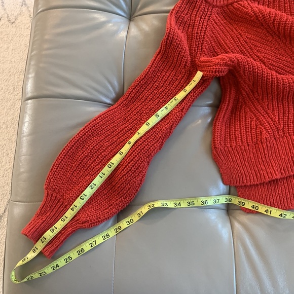 MADEWELL J8667 Balloon Sleeve Crew Neck Chunky Knit Sweater Orange-Red - Picture 8 of 9